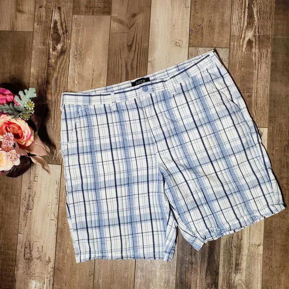 Apt. 9 Men's 100% Cotton Casual Blue and White Plaid Shorts Size 40